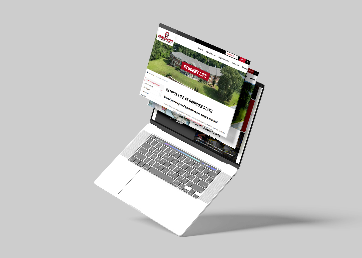 Gadsden State Community College homepage on laptop